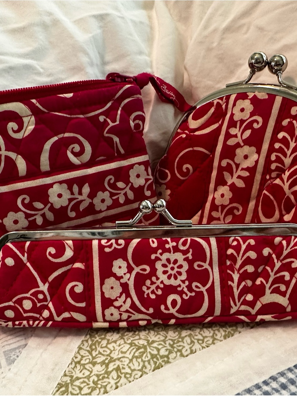 Vera Bradley Quilted Floral Coin Purse & Pouches - Pink & Cream